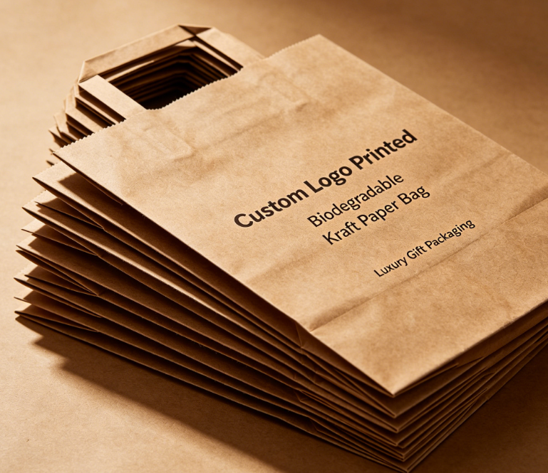 Custom na Logo Biodegradable Die Cut Handle Kraft Paper Gift Shopping Bag