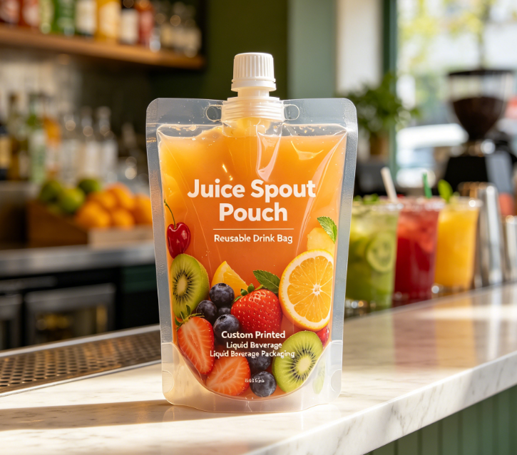 Custom Printed Juice Spout Pouch Reusable Liquid Beverage Stand Up Spout Bag