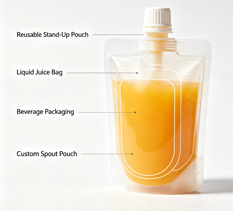 Custom Printed Juice Spout Pouch Reusable Liquid Beverage Stand Up Spout Bag