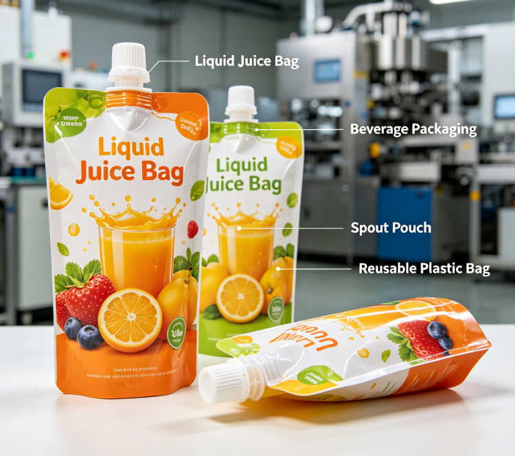 Custom Printed Juice Spout Pouch Reusable Liquid Beverage Stand Up Spout Bag