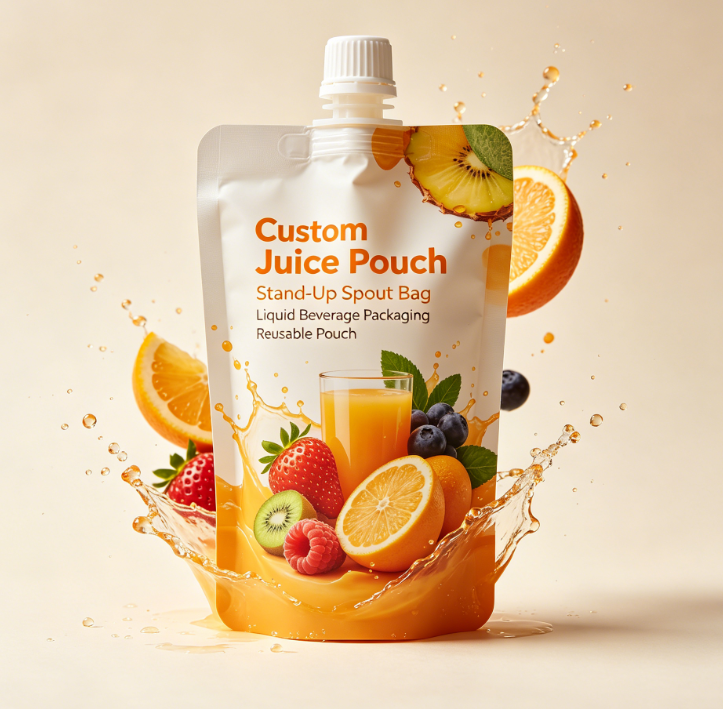 Custom Printed Juice Spout Pouch Reusable Liquid Beverage Stand Up Spout Bag