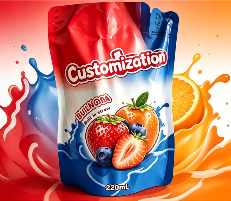 220ml Mango Fruit Puree Built-in Straw Pouches Custom Printed Drink Packaging Bags