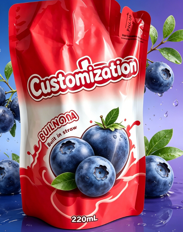 220ml Mango Fruit Puree Built-in Straw Pouches Custom Printed Drink Packaging Bags