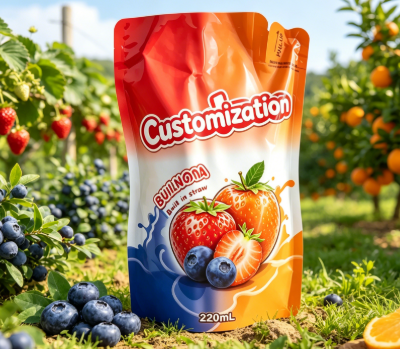 220ml Mango Fruit Puree Built-in Straw Pouches Custom Printed Drink Packaging Bags
